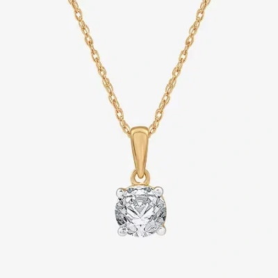 Fine Jewelry Womens 1 Ct. Lab Grown White Diamond 10k Or 14k Gold Round Pendant Necklace In Yellow