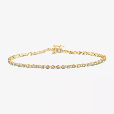 Fine Jewelry Womens 1 Ct. Lab Grown White Diamond 10k White Gold Tennis Bracelet In Yellow