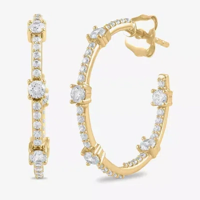 Fine Jewelry Womens 1 Ct. T.w. Lab Grown White Diamond 10k Gold 25.8mm Hoop Earrings In Transparent
