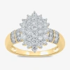 Fine Jewelry Womens 1 Ct. T.w. Lab Grown White Diamond 10k Gold Cluster Side Stone Cocktail Ring In Transparent