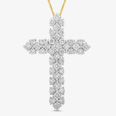 Fine Jewelry Womens 1 Ct. T.w. Lab Grown White Diamond 10k Gold Cross 18 Inch Pendant Necklace In Transparent