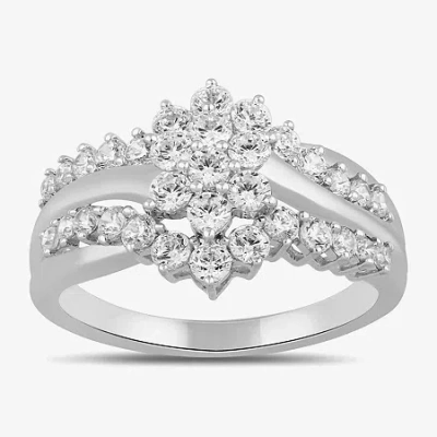 Fine Jewelry Womens 1 Ct. T.w. Lab Grown White Diamond 10k Gold Side Stone Cocktail Ring