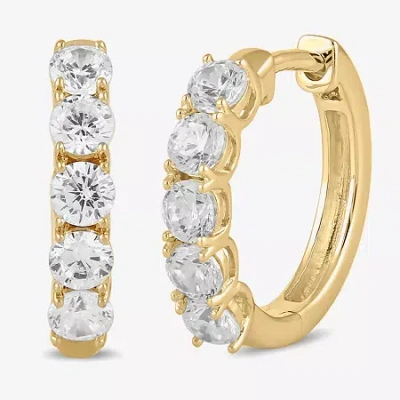 Fine Jewelry Womens 1 Ct. T.w. Lab Grown White Diamond 10k White Gold 14.5mm Hoop Earrings In Transparent