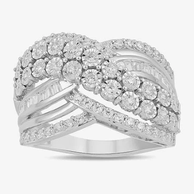 Fine Jewelry Womens 1 Ct. T.w. Lab Grown White Diamond 10k White Gold Cocktail Ring