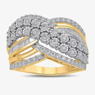 Fine Jewelry Womens 1 Ct. T.w. Lab Grown White Diamond 10k White Gold Cocktail Ring In Yellow