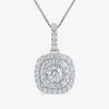 Fine Jewelry Womens 1 Ct. T.w. Lab Grown White Diamond 10k White Gold Cushion 18 Inch Pendant Necklace In Transparent
