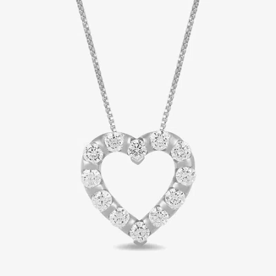 Fine Jewelry Womens 1 Ct. T.w. Lab Grown White Diamond 10k White Gold Heart 18 Inch Pendant Necklace