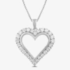 Fine Jewelry Womens 1 Ct. T.w. Lab Grown White Diamond 10k White Gold Heart 18 Inch Pendant Necklace In White