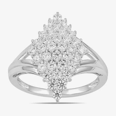 Fine Jewelry Womens 1 Ct. T.w. Lab Grown White Diamond 10k White Gold Marquise Cluster Cocktail Ring