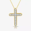 Fine Jewelry Womens 1 Ct. T.w. Lab Grown White Diamond 14k Gold Over Silver Sterling Silver Cross 18 Inch Pendant In Transparent