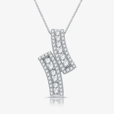 Fine Jewelry Womens 1 Ct. T.w. Lab Grown White Diamond Sterling Silver 18 Inch Pendant Necklace In Transparent