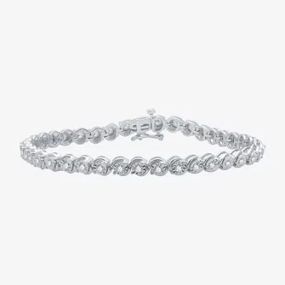 Fine Jewelry Womens 1 Ct. T.w. Lab Grown White Diamond Sterling Silver 7.5 Inch Tennis Bracelet In Transparent