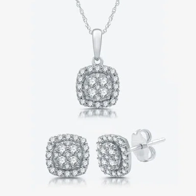 Fine Jewelry Womens 1 Ct. T.w. Lab Grown White Diamond Sterling Silver Cushion 2-pc. Jewelry Set In Transparent