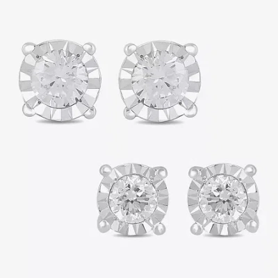 Fine Jewelry Womens 1 Ct. T.w. Lab Grown White Diamond Sterling Silver Round Earring Set In Transparent