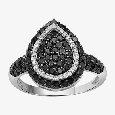 Fine Jewelry Womens 1 Ct. T.w. Natural Black Diamond Sterling Silver Round Cocktail Ring In Transparent