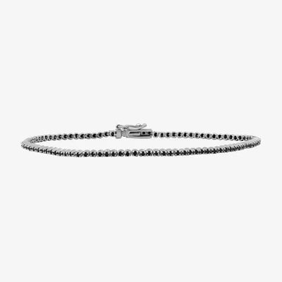 Fine Jewelry Womens 1 Ct. T.w. Natural Black Diamond Sterling Silver Round Tennis Bracelet In Transparent