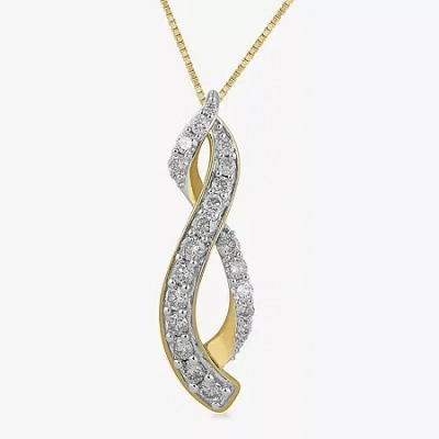 Fine Jewelry Womens 1 Ct. T.w. Natural White Diamond 10k Gold 18 Inch Pendant Necklace In Yellow