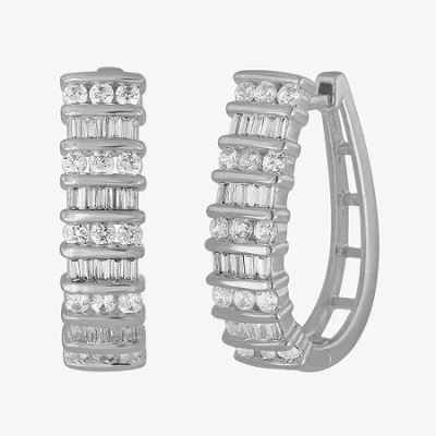Fine Jewelry Womens 1 Ct. T.w. Natural White Diamond 10k Gold 21.1mm Hoop Earrings In Transparent