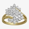 Fine Jewelry Womens 1 Ct. T.w. Natural White Diamond 10k Gold Cluster Cocktail Ring In Yellow