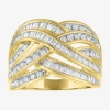 Fine Jewelry Womens 1 Ct. T.w. Natural White Diamond 10k Gold Crossover Cocktail Ring In Yellow