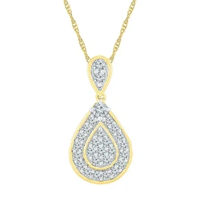 Fine Jewelry Womens 1 Ct. T.w. Natural White Diamond 10k Gold Pear 18 Inch Pendant Necklace In Transparent