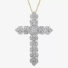 Fine Jewelry Womens 1 Ct. T.w. Natural White Diamond 10k Or 14k Gold Cross Pendant Necklace In Yellow