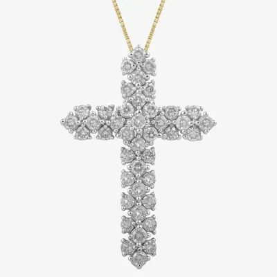 Fine Jewelry Womens 1 Ct. T.w. Natural White Diamond 10k Or 14k Gold Cross Pendant Necklace In Yellow
