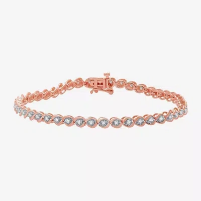 Fine Jewelry Womens 1 Ct. T.w. Natural White Diamond 10k Rose Gold 7.5 Inch Tennis Bracelet In Transparent