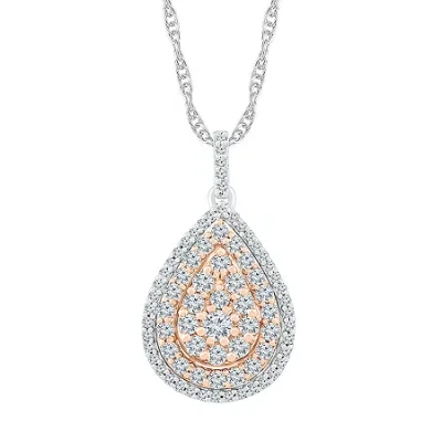 Fine Jewelry Womens 1 Ct. T.w. Natural White Diamond 10k Two Tone Gold Pear 18 Inch Pendant Necklace In Transparent