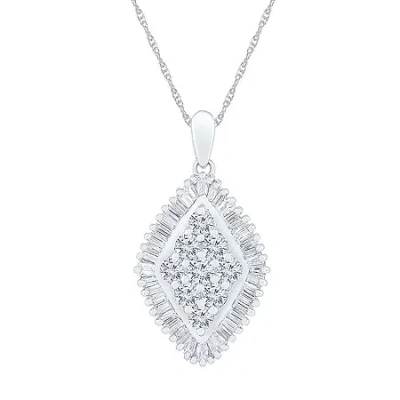 Fine Jewelry Womens 1 Ct. T.w. Natural White Diamond 10k White Gold 18 Inch Pendant Necklace In Transparent