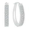 Fine Jewelry Womens 1 Ct. T.w. Natural White Diamond 10k White Gold 23.3mm Hoop Earrings In Transparent