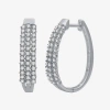 Fine Jewelry Womens 1 Ct. T.w. Natural White Diamond 10k White Gold 23.7mm Hoop Earrings In Transparent