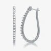 Fine Jewelry Womens 1 Ct. T.w. Natural White Diamond 10k White Gold 29.1mm Hoop Earrings In Transparent