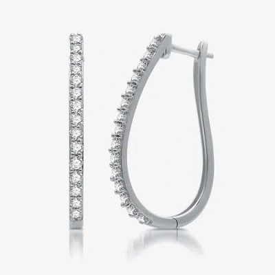 Fine Jewelry Womens 1 Ct. T.w. Natural White Diamond 10k White Gold 29.1mm Hoop Earrings In Transparent