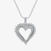 Fine Jewelry Womens 1 Ct. T.w. Natural White Diamond 10k White Gold Heart 18 Inch Pendant Necklace In Transparent