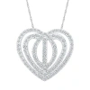 Fine Jewelry Womens 1 Ct. T.w. Natural White Diamond 10k White Gold Heart 18 Inch Pendant Necklace In Transparent