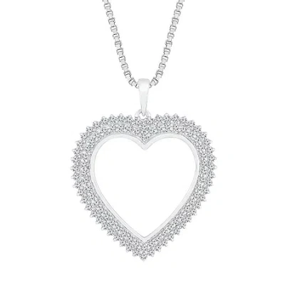 Fine Jewelry Womens 1 Ct. T.w. Natural White Diamond 10k White Gold Heart 18 Inch Pendant Necklace In Transparent