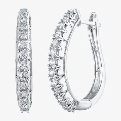 Fine Jewelry Womens 1 Ct. T.w. Natural White Diamond 14k Gold 24.9mm Hoop Earrings