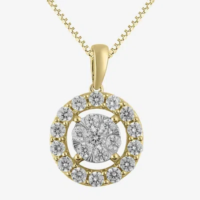Fine Jewelry Womens 1 Ct. T.w. Natural White Diamond 14k Two Tone Gold Round 18 Inch Pendant Necklace In Transparent