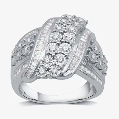 Fine Jewelry Womens 1 Ct. T.w. Natural White Diamond Cocktail Ring In Sterling Silver Or 14k Gold Over Silver