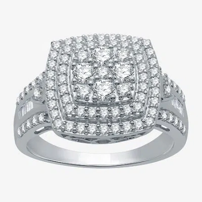 Fine Jewelry Womens 1 Ct. T.w. Natural White Diamond Sterling Silver Halo Cocktail Ring