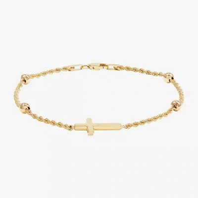 Fine Jewelry Womens 10k Gold Hollow Cross 7.5 Inch Link Bracelet In Transparent