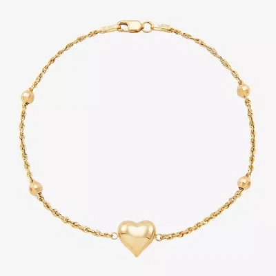 Fine Jewelry Womens 10k Gold Hollow Heart 7.5 Inch Link Bracelet In Transparent