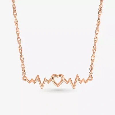 Fine Jewelry Womens 10k Rose Gold Heart 18 Inch Pendant Necklace In Transparent