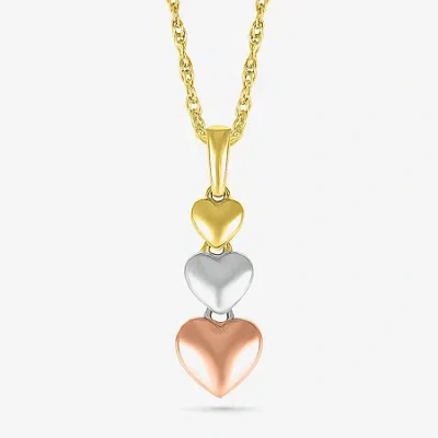 Fine Jewelry Womens 10k Tri-color Gold Heart 18 Inch Pendant Necklace In Transparent