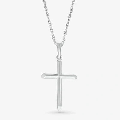 Fine Jewelry Womens 10k White Gold Cross 18 Inch Pendant Necklace In Transparent