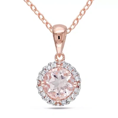 Fine Jewelry Womens 1/10 Ct. T.w. Genuine Pink Morganite 18k Rose Gold Over Silver 18 Inch Pendant Necklace In Transparent