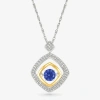 Fine Jewelry Womens 1/10 Ct. T.w. Lab Created Blue Sapphire 10k Gold Sterling Silver Diamond 18 Inch Pendant Neck In Transparent