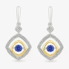 Fine Jewelry Womens 1/10 Ct. T.w. Lab Created Blue Sapphire 10k Gold Sterling Silver Diamond Drop Earrings In Transparent