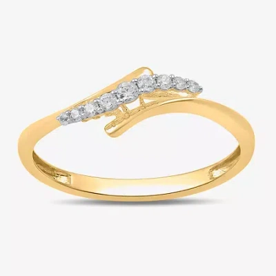 Fine Jewelry Womens 1/10 Ct. T.w. Lab Grown White Diamond 10k Gold Delicate Midi Cocktail Ring In Transparent